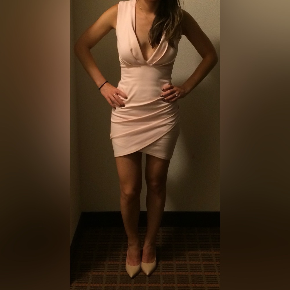 Women's Blush Pink V-Neck Wrap Dress